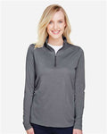 Team 365 TT31HW Women's Zone Sonic Heather Performance Quarter-Zip Pullover - Dark Grey Heather - model front