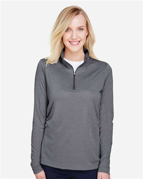 Team 365 TT31HW Women's Zone Sonic Heather Performance Quarter-Zip Pullover - Dark Grey Heather - model front