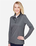 Team 365 TT31HW Women's Zone Sonic Heather Performance Quarter-Zip Pullover - Dark Grey Heather - model side