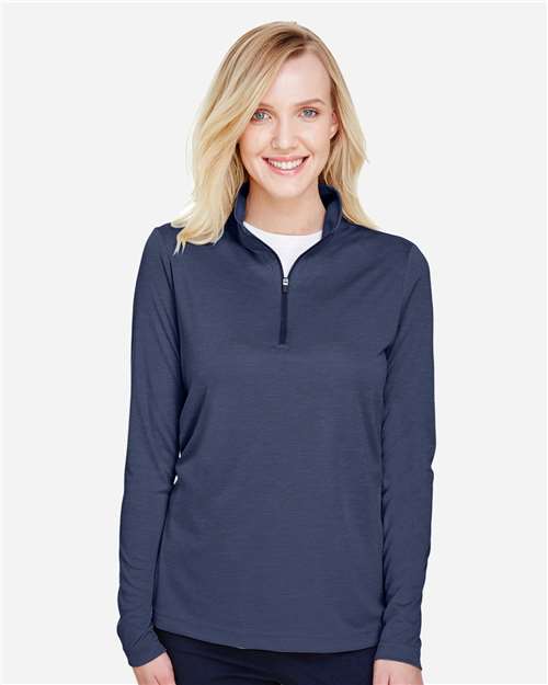 Team 365 TT31HW Women's Zone Sonic Heather Performance Quarter-Zip Pullover - Sport Dark Navy Heather - model front