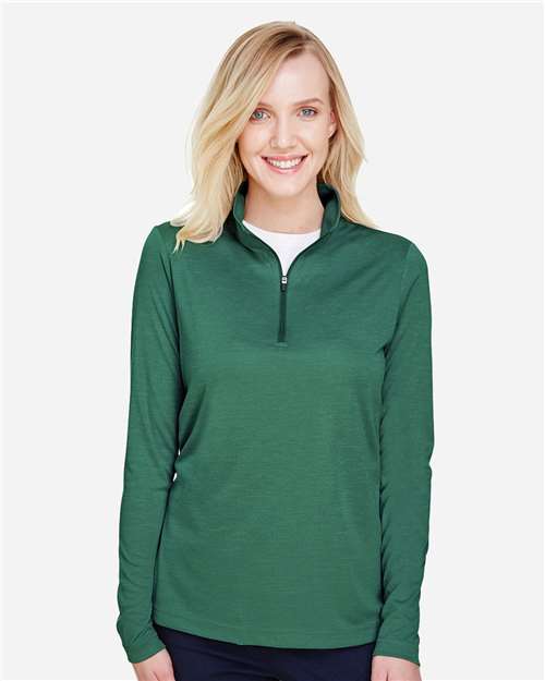 Team 365 TT31HW Women's Zone Sonic Heather Performance Quarter-Zip Pullover - Sport Forest Heather - model front