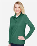 Team 365 TT31HW Women's Zone Sonic Heather Performance Quarter-Zip Pullover - Sport Forest Heather - model side