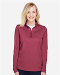 Team 365 TT31HW Women's Zone Sonic Heather Performance Quarter-Zip Pullover - Sport Maroon Heather - model front