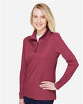 Team 365 TT31HW Women's Zone Sonic Heather Performance Quarter-Zip Pullover - Sport Maroon Heather - model side