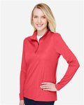 Team 365 TT31HW Women's Zone Sonic Heather Performance Quarter-Zip Pullover - Sport Red Heather - model side