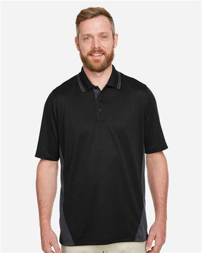 Harriton M386 Men's Flash Snag Protection Plus IL Colorblock Polo - Black/ Dark Charcoal - model front