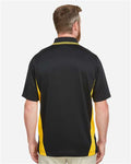 Harriton M386 Men's Flash Snag Protection Plus IL Colorblock Polo - Black/ Sunray Yellow - model back