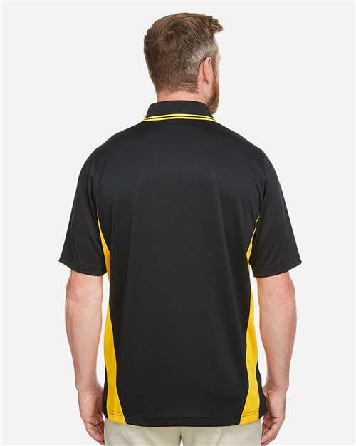 Harriton M386 Men's Flash Snag Protection Plus IL Colorblock Polo - Black/ Sunray Yellow - model back