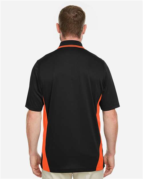 Harriton M386 Men's Flash Snag Protection Plus IL Colorblock Polo - Black/ Team Orange - model back