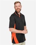 Harriton M386 Men's Flash Snag Protection Plus IL Colorblock Polo - Black/ Team Orange - model side