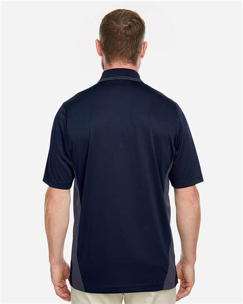 Harriton M386 Men's Flash Snag Protection Plus IL Colorblock Polo - Dark Navy/ Dark Charcoal - model back