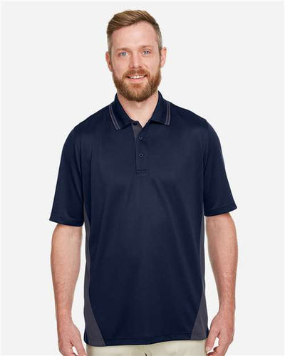 Harriton M386 Men's Flash Snag Protection Plus IL Colorblock Polo - Dark Navy/ Dark Charcoal - model front
