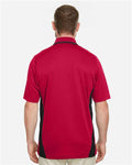 Harriton M386 Men's Flash Snag Protection Plus IL Colorblock Polo - Red/ Black - model back