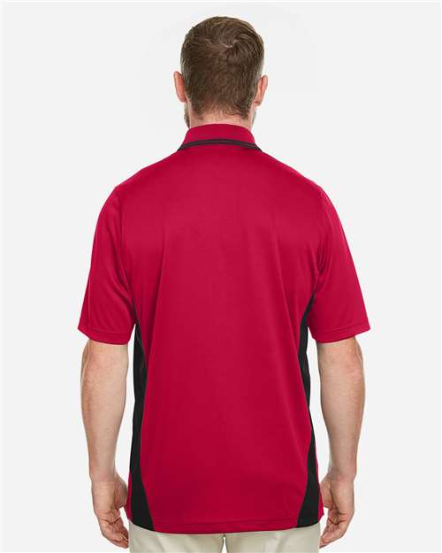 Harriton M386 Men's Flash Snag Protection Plus IL Colorblock Polo - Red/ Black - model back