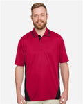 Harriton M386 Men's Flash Snag Protection Plus IL Colorblock Polo - Red/ Black - model front