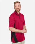 Harriton M386 Men's Flash Snag Protection Plus IL Colorblock Polo - Red/ Black - model side