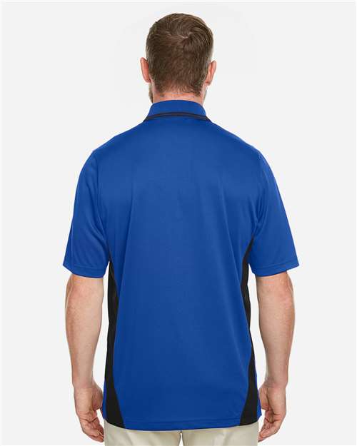Harriton M386 Men's Flash Snag Protection Plus IL Colorblock Polo - True Royal/ Black - model back