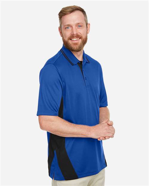 Harriton M386 Men's Flash Snag Protection Plus IL Colorblock Polo - True Royal/ Black - model side