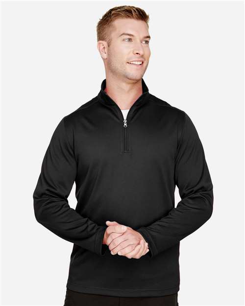 Harriton M748 Men's Advantage Snag Protection Plus Quarter-Zip Pullover - Black - model front