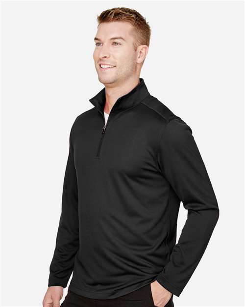 Harriton M748 Men's Advantage Snag Protection Plus Quarter-Zip Pullover - Black - model side