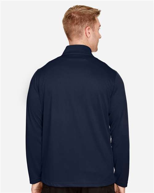 Harriton M748 Men's Advantage Snag Protection Plus Quarter-Zip Pullover - Dark Navy - model back