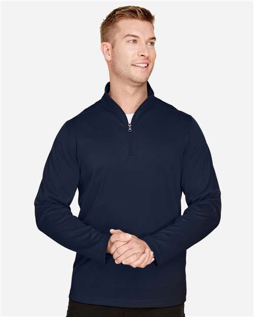 Harriton M748 Men's Advantage Snag Protection Plus Quarter-Zip Pullover - Dark Navy - model front