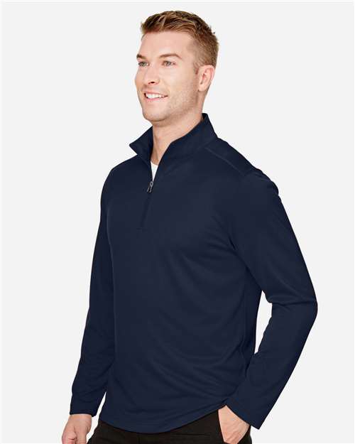 Harriton M748 Men's Advantage Snag Protection Plus Quarter-Zip Pullover - Dark Navy - model side