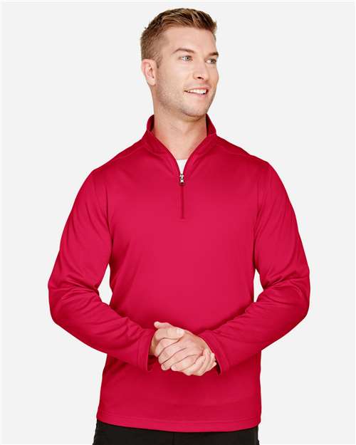 Harriton M748 Men's Advantage Snag Protection Plus Quarter-Zip Pullover - Red - model front