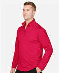 Harriton M748 Men's Advantage Snag Protection Plus Quarter-Zip Pullover - Red - model side