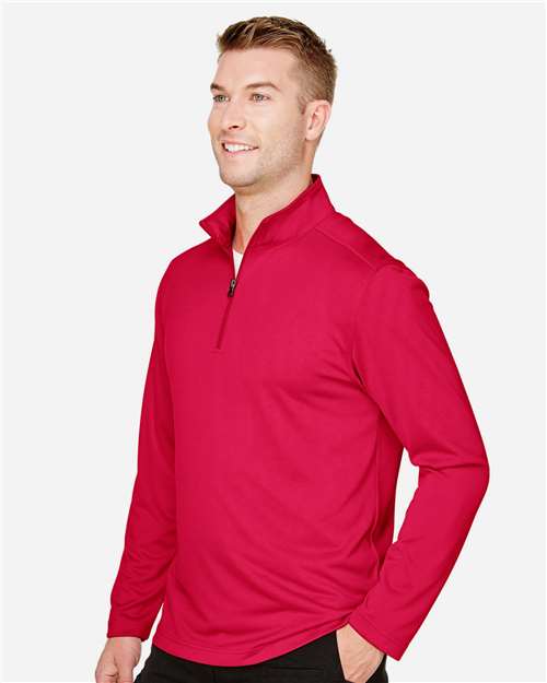 Harriton M748 Men's Advantage Snag Protection Plus Quarter-Zip Pullover - Red - model side