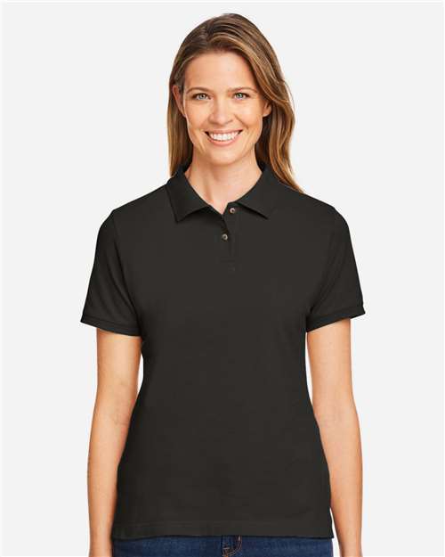 Harriton M200W Women's Cotton Polo - Black - model front