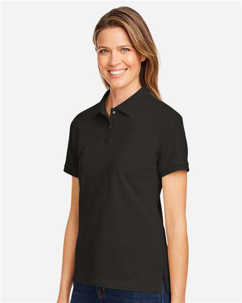 Harriton M200W Women's Cotton Polo - Black - model side