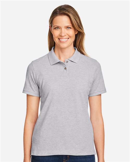 Harriton M200W Women's Cotton Polo - Grey Heather - model front