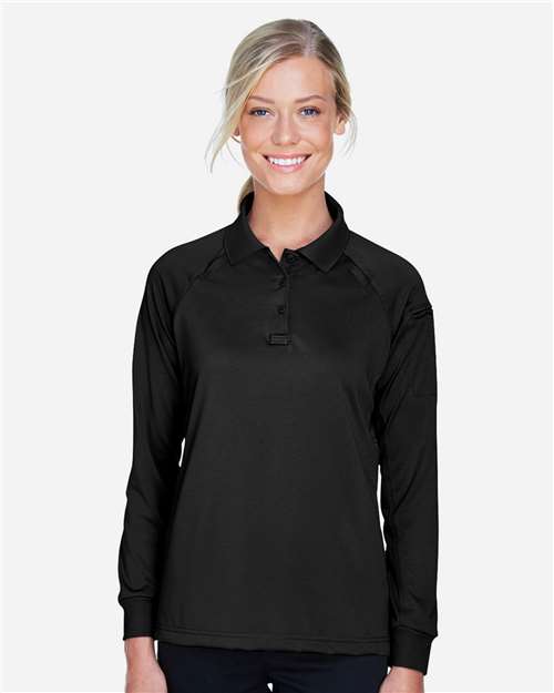 Harriton M211LW Women's Advantage Long Sleeve Tactical Polo - Black - model front