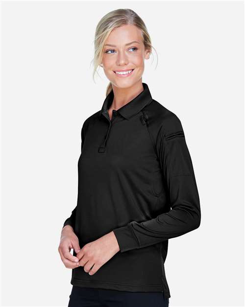Harriton M211LW Women's Advantage Long Sleeve Tactical Polo - Black - model side