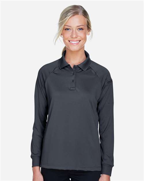 Harriton M211LW Women's Advantage Long Sleeve Tactical Polo - Dark Charcoal - model front