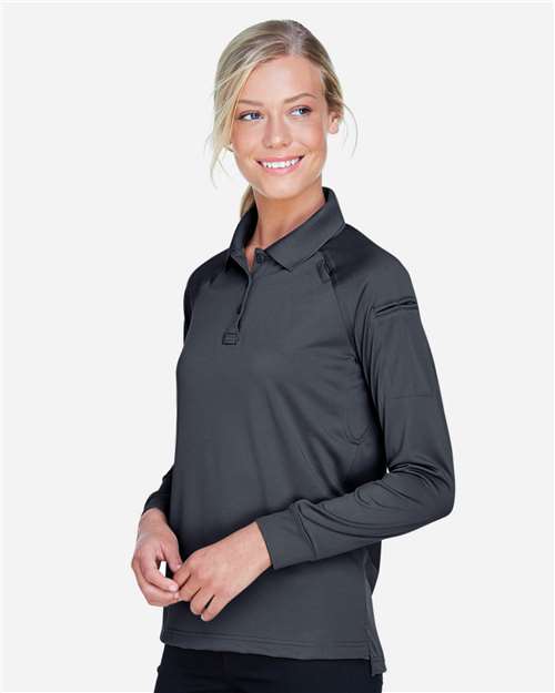 Harriton M211LW Women's Advantage Long Sleeve Tactical Polo - Dark Charcoal - model side