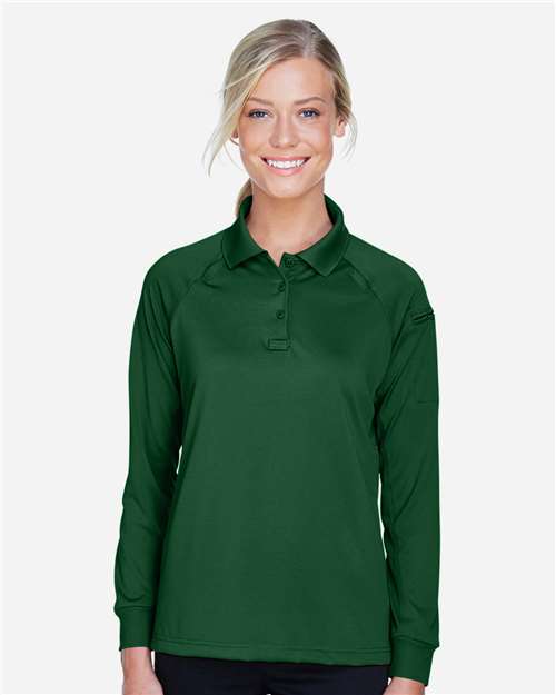 Harriton M211LW Women's Advantage Long Sleeve Tactical Polo - Dark Green - model front