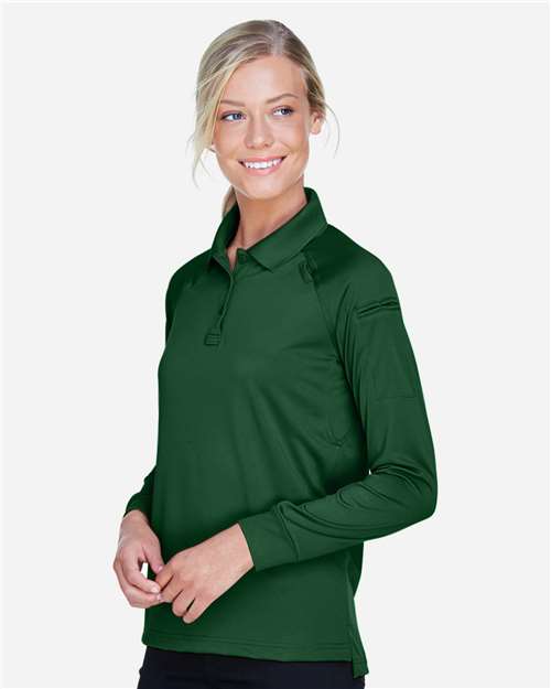 Harriton M211LW Women's Advantage Long Sleeve Tactical Polo - Dark Green - model side