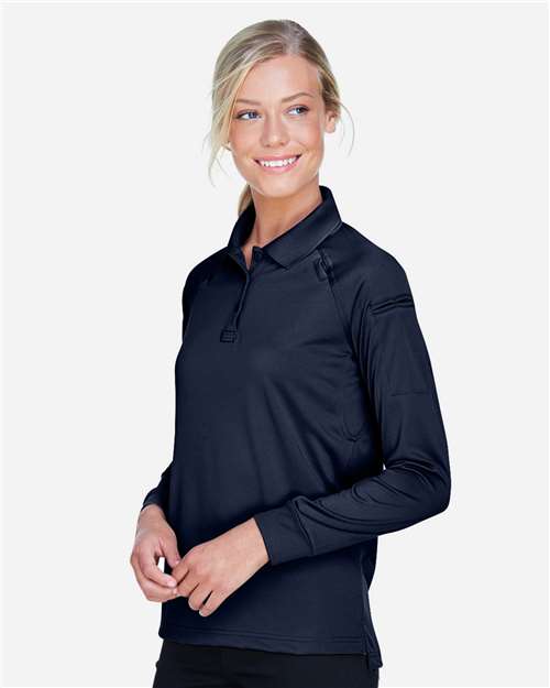 Harriton M211LW Women's Advantage Long Sleeve Tactical Polo - Dark Navy - model side