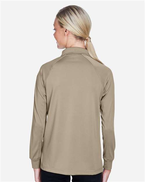 Harriton M211LW Women's Advantage Long Sleeve Tactical Polo - Desert Khaki - model back