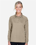 Harriton M211LW Women's Advantage Long Sleeve Tactical Polo - Desert Khaki - model front