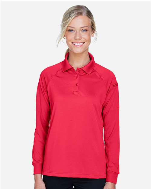 Harriton M211LW Women's Advantage Long Sleeve Tactical Polo - Red - model front