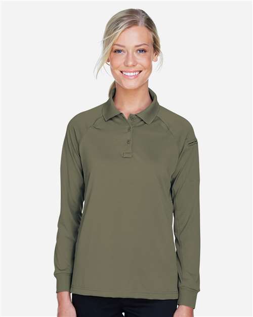 Harriton M211LW Women's Advantage Long Sleeve Tactical Polo - Tactical Green - model front