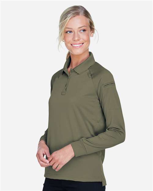 Harriton M211LW Women's Advantage Long Sleeve Tactical Polo - Tactical Green - model side