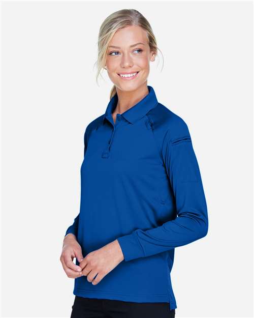 Harriton M211LW Women's Advantage Long Sleeve Tactical Polo - True Royal - model side