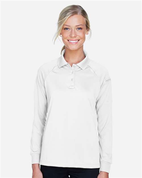 Harriton M211LW Women's Advantage Long Sleeve Tactical Polo - White - model front