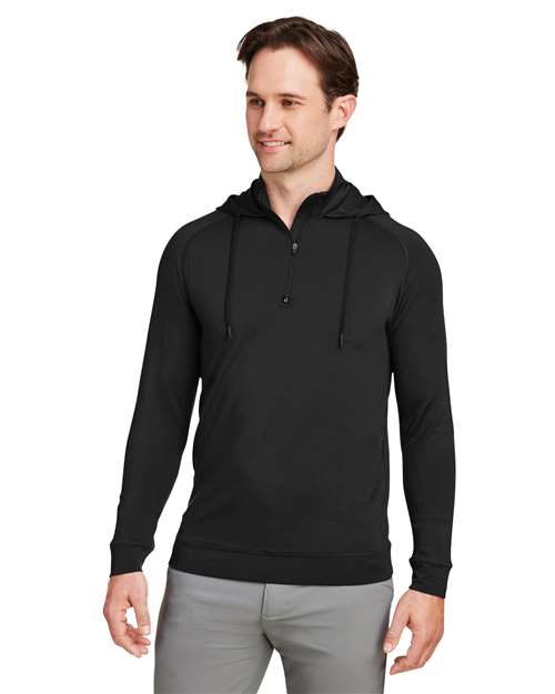 Swannies SWV600 Unisex Vandyke Quarter-Zip Hooded Pullover - Black/ Black - model front