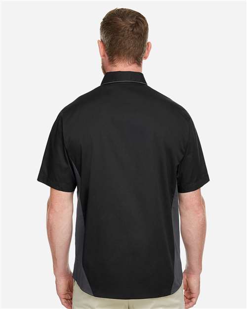 Harriton M586 Men's Flash IL Colorblock Shirt - Black/ Dark Charcoal - model back