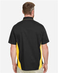 Harriton M586 Men's Flash IL Colorblock Shirt - Black/ Sunray Yellow - model back